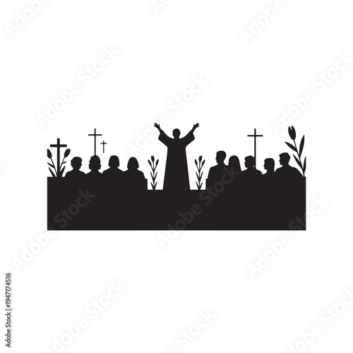 Black Colour Church Easter Service Silhouette Solid White Background (5).eps