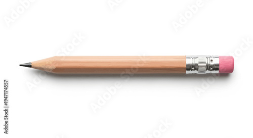 Short Wooden Pencil with Pink Eraser Isolated on White Background