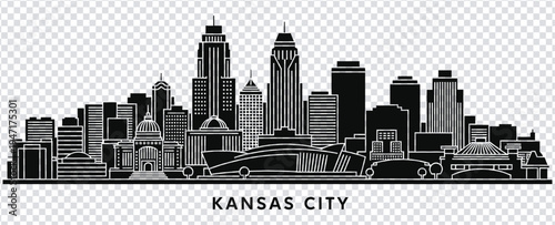 Vector illustration kansas city skyline cityscape illustration in black and white