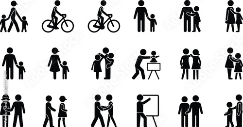 Stick Figure Family and People Icons Set vector illustration