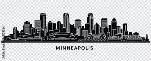 Vector illustration black and white silhouette of the minneapolis city skyline at dusk