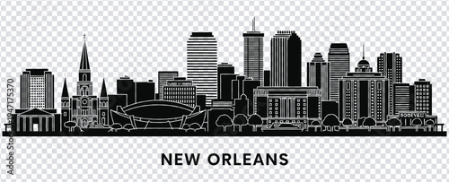 Vector illustration new orleans city skyline silhouette with notable buildings and landmarks
