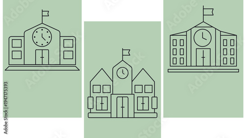 Modern college university campus building exterior with academic education concept illustration