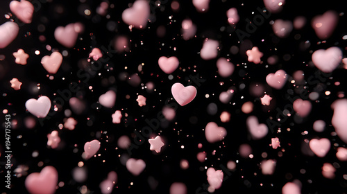 Valentine's Day Hearts Shower: A whimsical cascade of pink hearts and stars dances gracefully against a dark backdrop. A symbol of romance and enchantment.