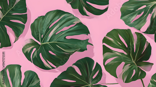Tropical Leaves: A captivating arrangement of lush, tropical leaves with intricate patterns, presented against a vibrant backdrop, evoking a sense of exotic beauty and natural freshness.