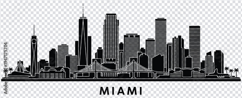 Vector illustration miami city skyline silhouette with palm trees