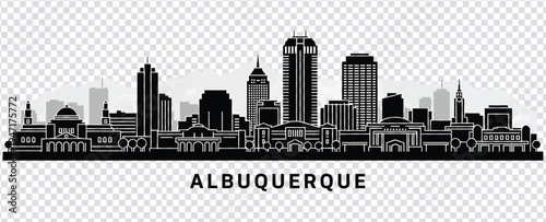 Vector illustration albuquerque city skyline silhouette with iconic buildings and landscape