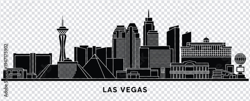 Vector illustration black and white illustration of las vegas city skyline with famous landmarks
