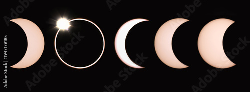 Sequence of the phases of the annular solar eclipse in darkness. Image taken with a solar filter.