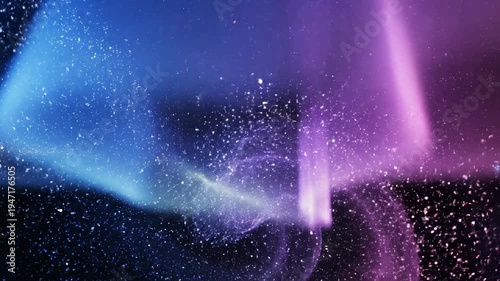 Abstract cosmic light beams with sparkling particles in a dark space, ethereal and mysterious.