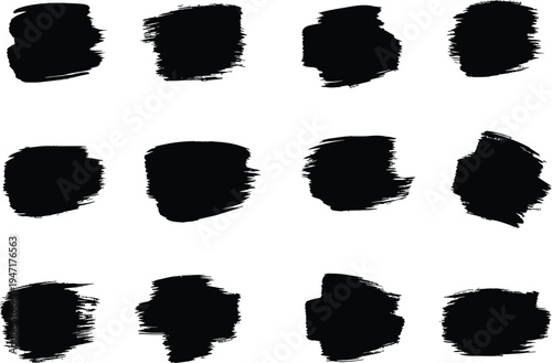A collection of 12 black brush strokes on a white background