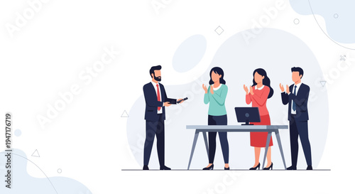 Business Team Applauding Success in Office Meeting