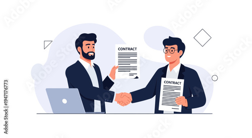 Businessmen shaking hands over contract, partnership, agreement, deal, success