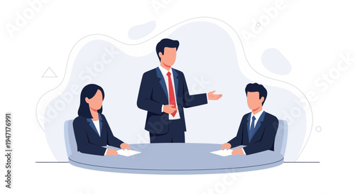 Business meeting with diverse team discussing strategy around a conference table