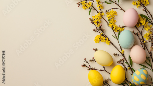 Easter background with space for text, pastel colors, decorative, holiday theme