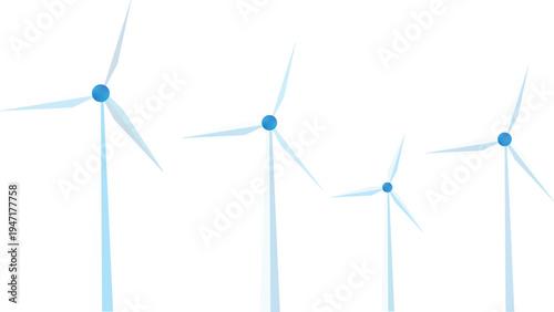 Minimal Wind Turbine Energy Vector Illustration, Blue Renewable Energy Windmills, Clean Sustainable Power Generation Concept