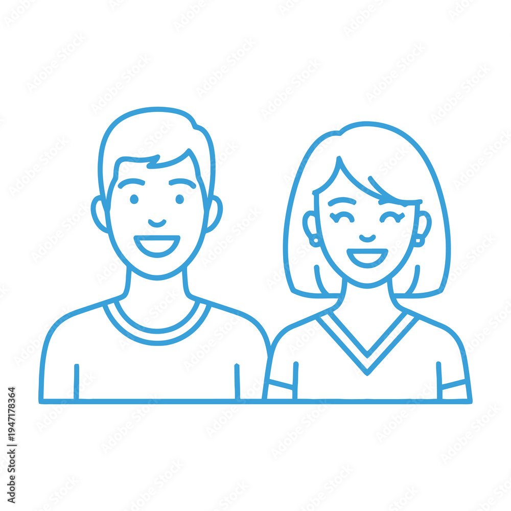 Fototapeta premium Smiling couple line art illustration