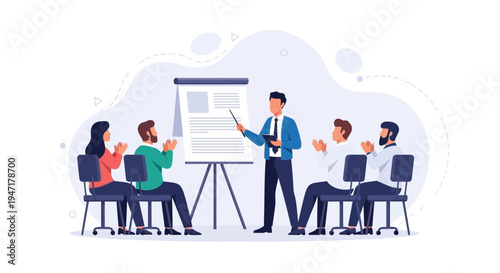 Business presentation with audience clapping, business meeting, training, seminar, teamwork