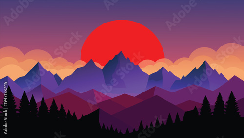 A serene stone pathway winding through a lush garden with blooming flowers and distant mountains