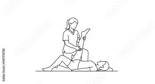 Female physical therapist performing knee examination on a male patient in a flat design style isolated on white background