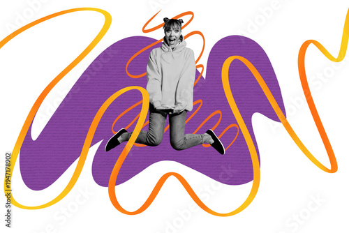 Εκτύπωση καμβά Creative composite sketch design artwork collage of surreal space line ribbon yo