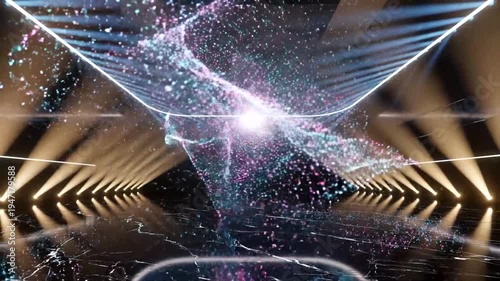 Abstract digital art display with vibrant colors and dynamic shapes.