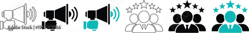 Professional Marketing Megaphone and Customer Review Rating Icon Set for Business Branding
