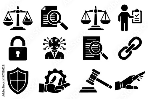 AI Ethics Solid Icon Set Simple Shapes Vector for Artificial Intelligence Responsibility