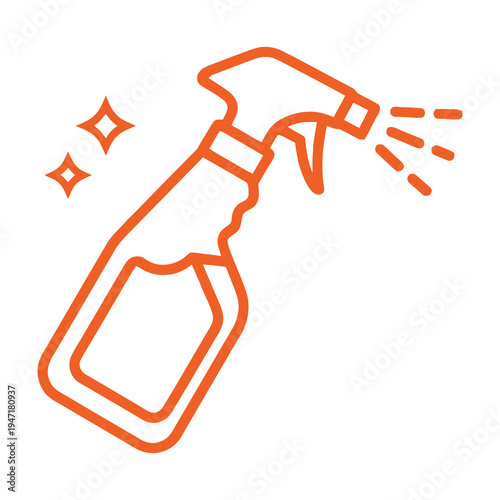 Cleaning spray bottle icon with sparkling effect