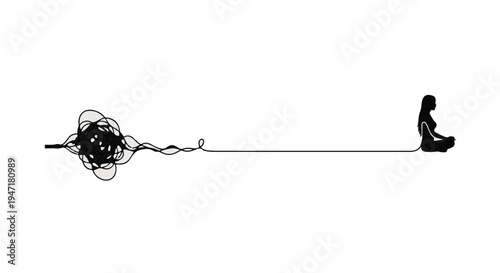 man pulling tangled thread silhouette