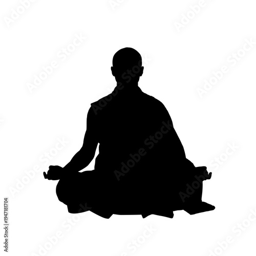 Silhouette of a Buddhist monk sitting in the lotus position, meditating - vector illustration