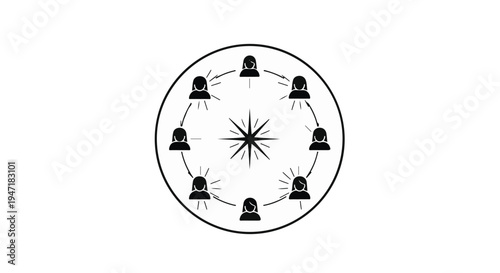Black and white illustration of bells in a circle