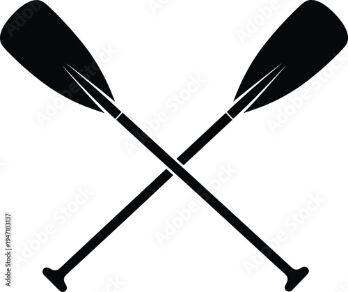 Crossed canoe paddles icon, kayaking and rowing equipment symbol isolated vector illustration for water sport adventure, boating activity and outdoor recreation