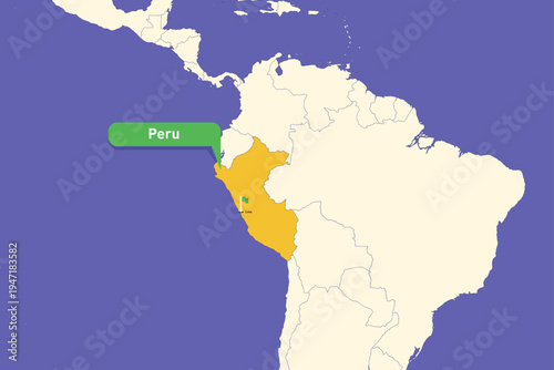 Highlighted infographic map illustration of Peru, ideal for education, travel guides, and geography presentations.