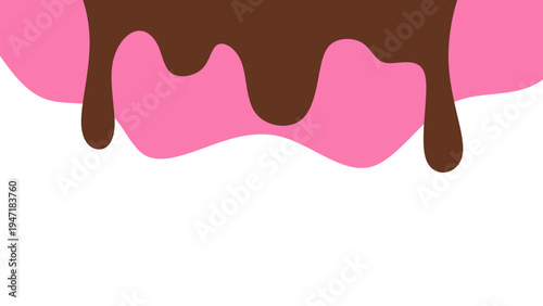 Sweet melting chocolate and pink strawberry icing glaze background. Melted syrup or dripping liquid sauce. Minimalist sweet chocolate and strawberry pink background. Minimalist wavy background.