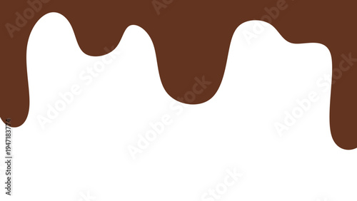 Melted chocolate or syrup drips isolated on a white background. Flowing liquid chocolate border element. A sweet brown syrup or sauce that melts and drips.