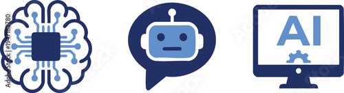 Set of 3 AI and robotics icons vector