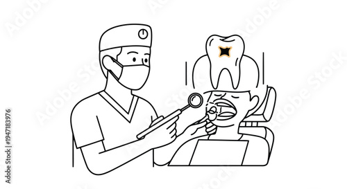 Dentist examining patient tooth with dental tool in modern clinic flat illustration isolated on white background
