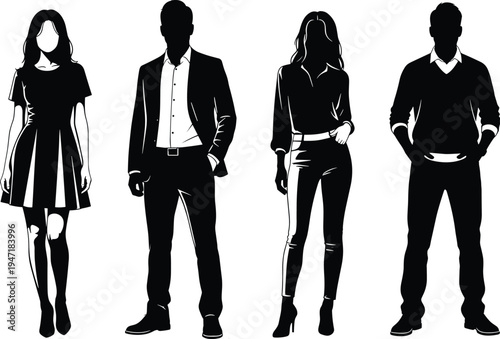 Two abstract human silhouettes depicted through high contrast vertical lines and dot textures Vector