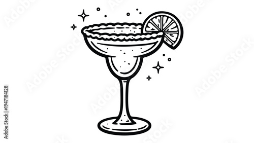 Margarita Cocktail Glass Illustration – Lime Garnish Drink Vector
