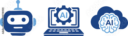 Set of 3 AI and robot icons vector