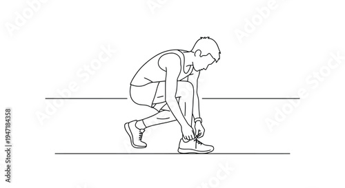 Man tying shoelaces in running start position flat design isolated on white background