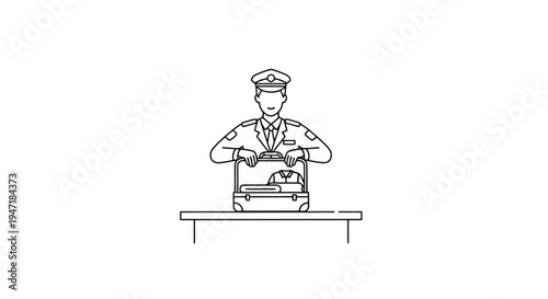 Man in uniform checking luggage on a table in a flat design isolated on white background