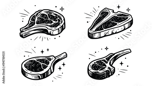 Steak Meat Illustration Set – Hand Drawn Beef Steak Food Vector Collection