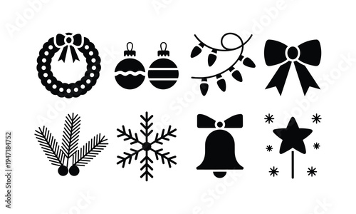 Set of 8 Christmas icons vector