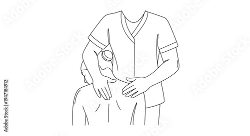 Healthcare professional providing abdominal massage to a seated patient in a clinical setting with a flat design isolated on white background