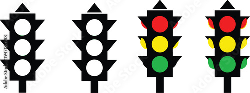 Traffic light signal stages set isolated vector illustration showing red yellow green stop ready go road safety control system concept urban transportation