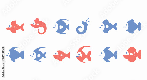 Charming Cartoon Fish Collection Adorable Aquatic Creatures in Playful Poses and Diverse Expressions