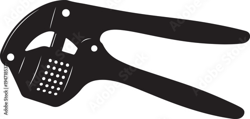 Black and white illustration of various metal tools including a wrench and blade isolated on a white background