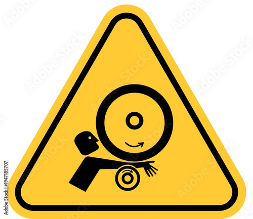 Warning sign for crushing hazard pictogram of hand caught in rollers safety symbol for industrial machinery vector illustration